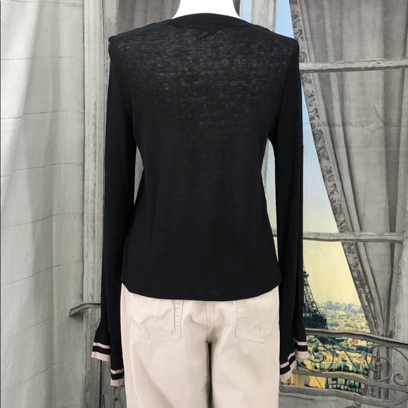 Zara Black and Tan Ruffle Sleeve Linen Sweater Top - Picture 4 of 7